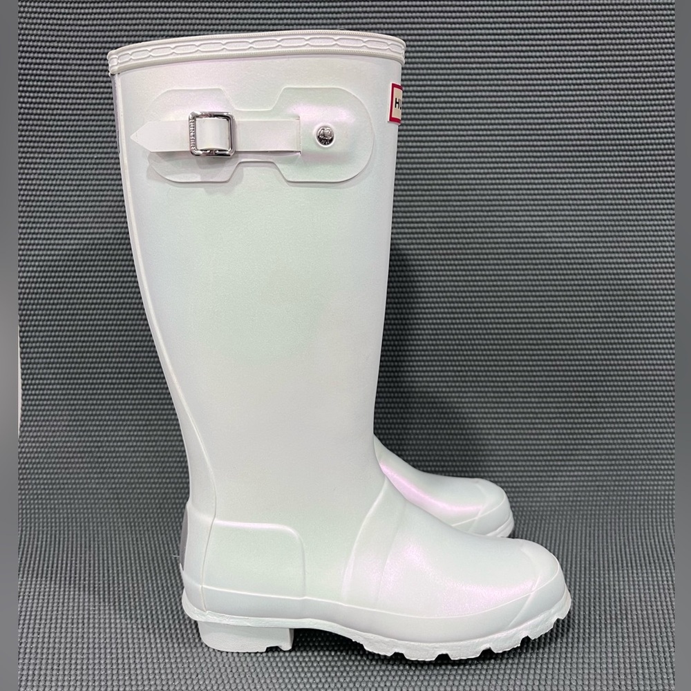 Hunter Classic Tall Girls Sz 5 Rain Boots Silver Metallic Waterproof Rubber Boot
